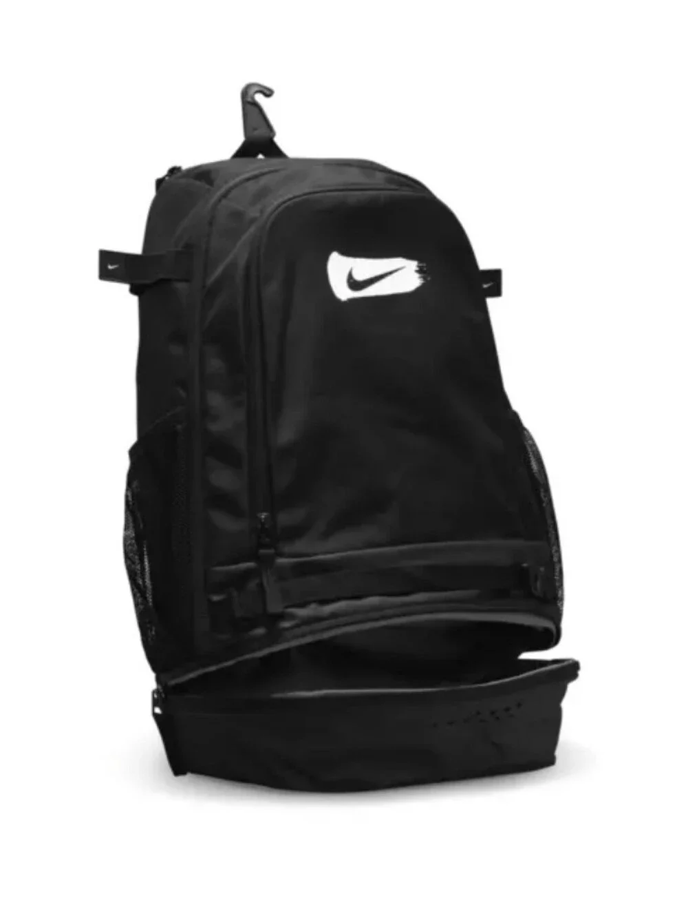 Nike Vapor Select Black Baseball Backpack with White Brushstroke Logo Detail